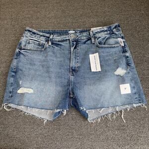 Old Navy O.G. Shorts Women 18 Blue Denim Distressed Stretch High Rise Frayed Hem